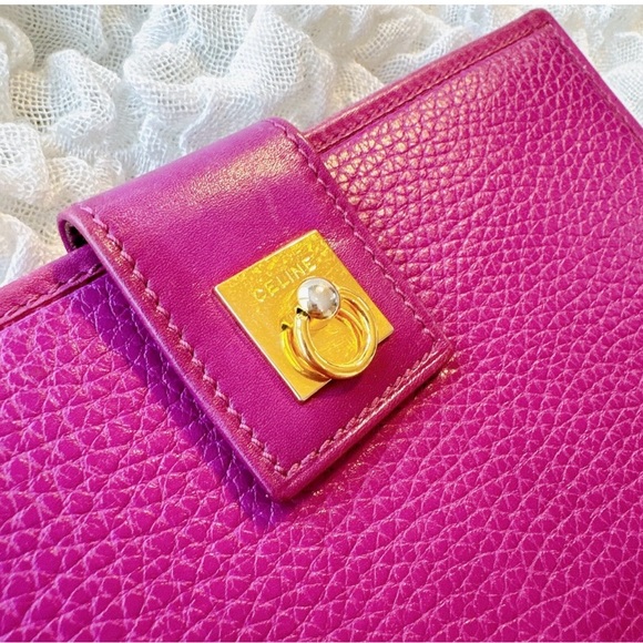 Vintage Celine Bifold Long Wallet Leather Purple Gold Italy Auth from JAPAN 0079 - Picture 6 of 12
